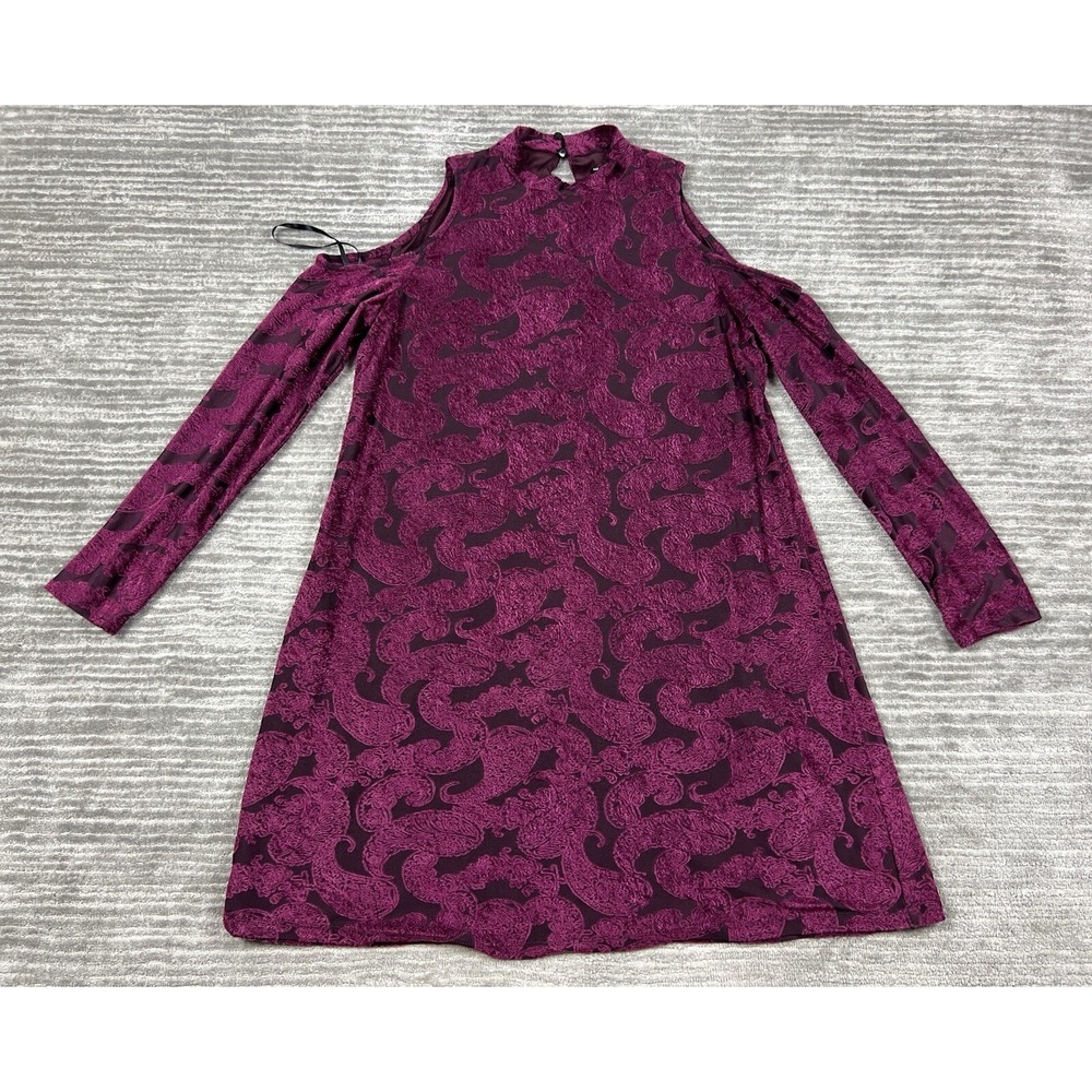 Maggy London Dress Womens 12 Red Long Sleeve Cold Shoulder Lined Long Sleeve